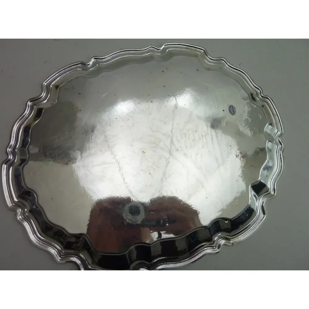 Vintage International Silver Co Silverplate Tray Scalloped Floral Etched Platter